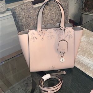 Kate Spade Blush Pink leather Scalloped Tote with charm. NWOT.
